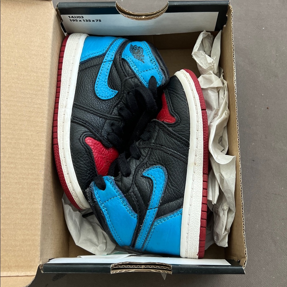 Nike Jordan 1 High OG 6C Toddlers Red, Black Blue 2019 Sneakers with Box - EUC